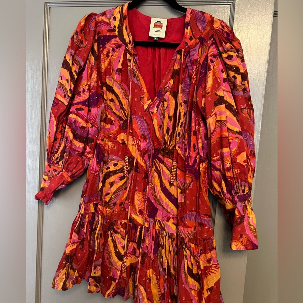 FARM Rio Colorful Feather Print Mini Dress